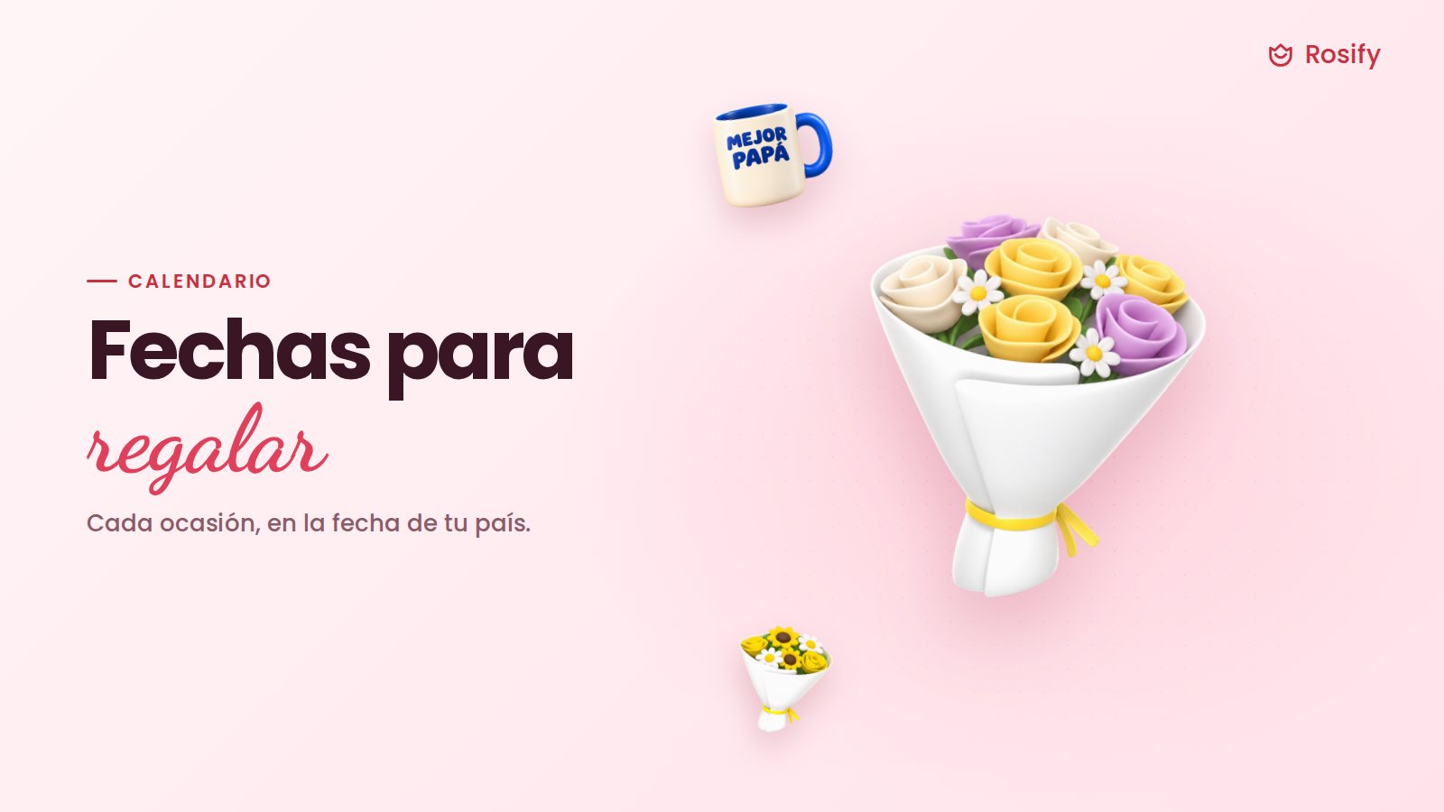 Calendario de fechas para regalar con un ramo 3D y una taza del Día del Padre