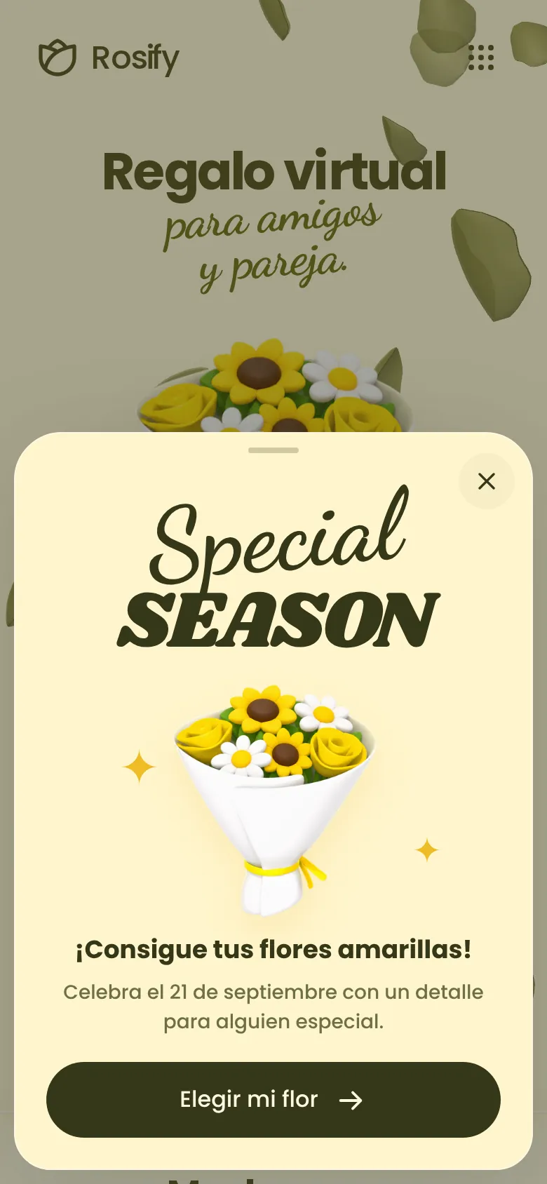 Aviso de temporada de flores amarillas en Rosify