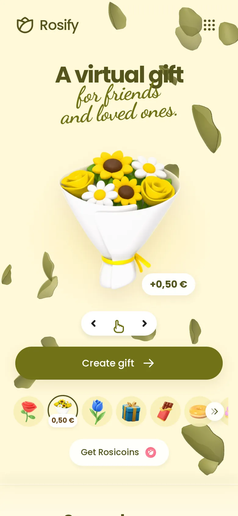 Yellow flower bouquet selected in the Rosify creator
