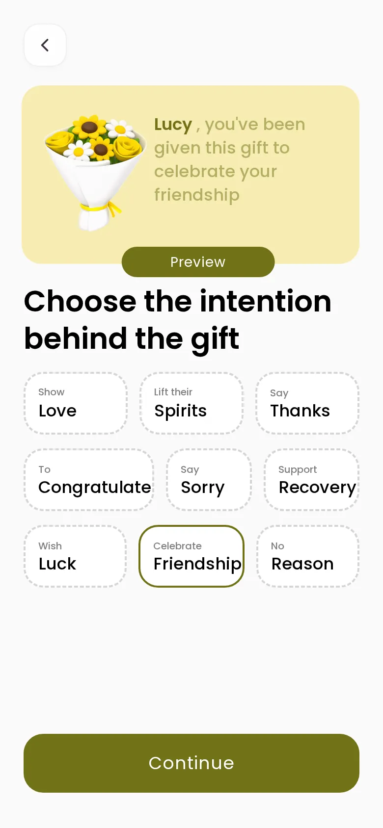 Choosing the intention of the gift in Rosify
