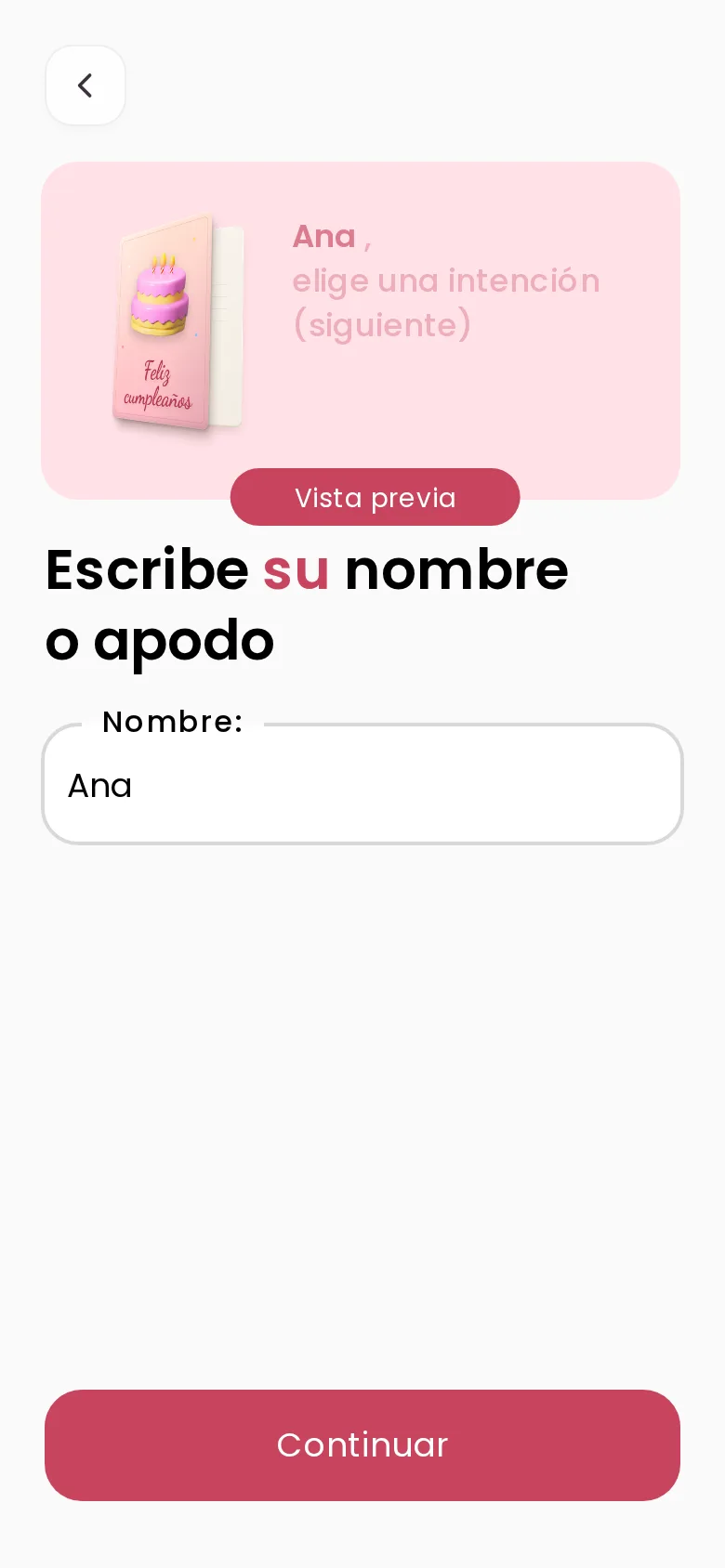 Paso para escribir el nombre de la persona en la tarjeta de cumpleaños