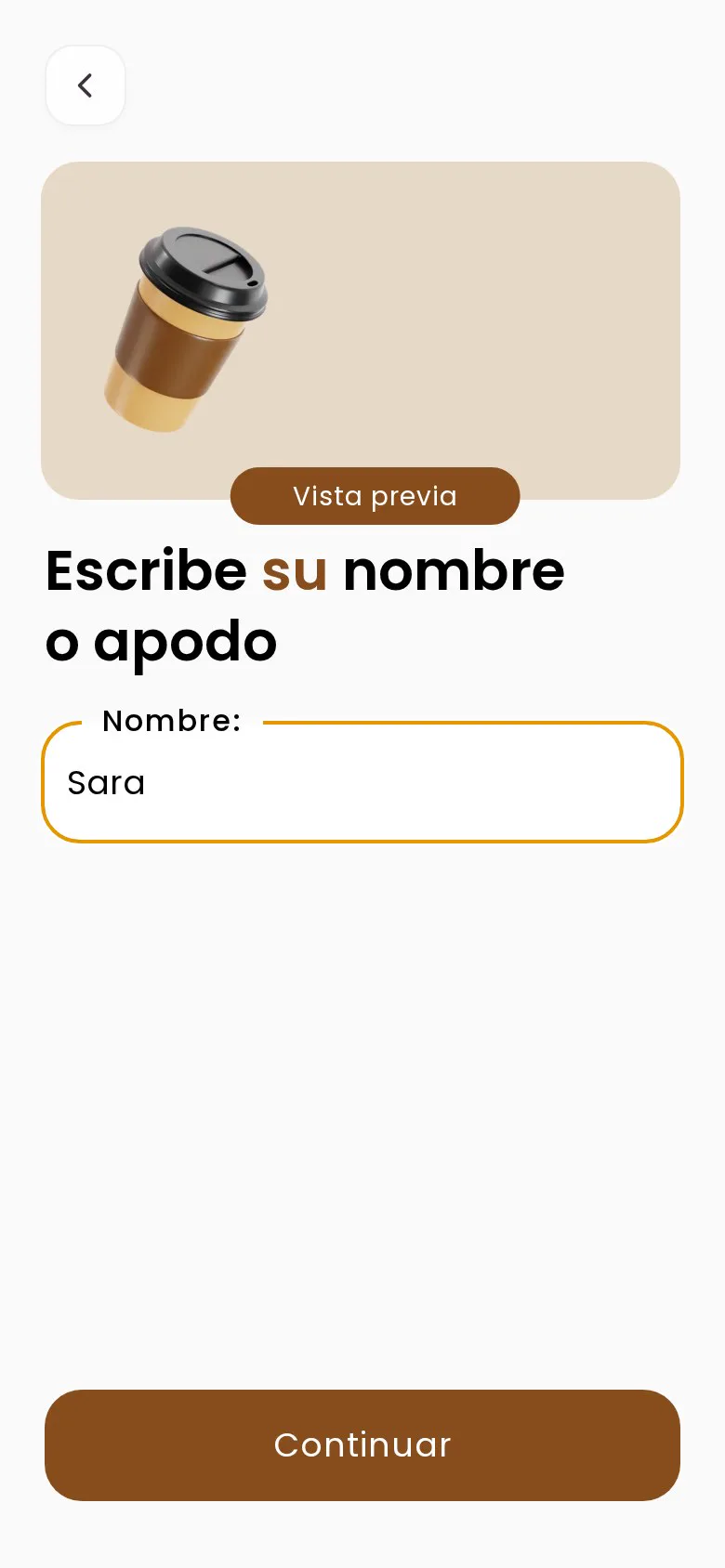 Campo para escribir el nombre o apodo de la persona en Rosify