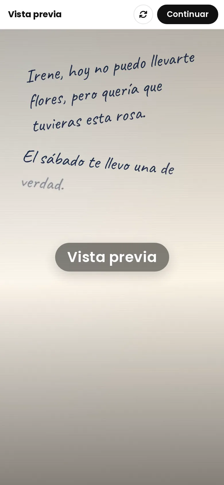 Carta escrita a mano que recibe la pareja al abrir la rosa