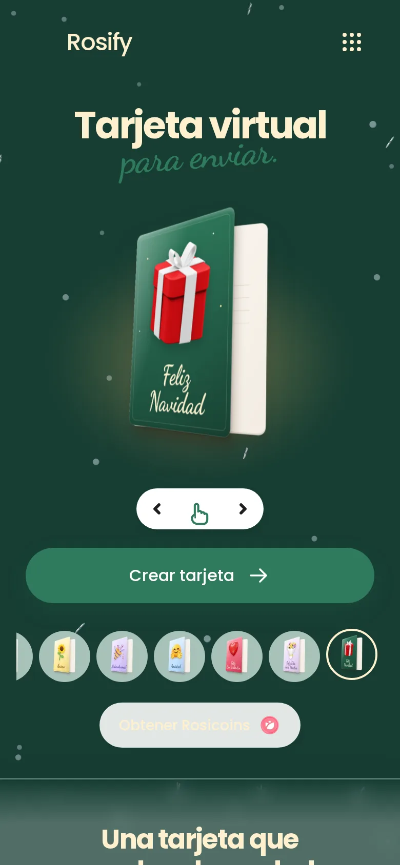 Portada de Navidad con una caja de regalo roja en el selector de tarjetas de Rosify